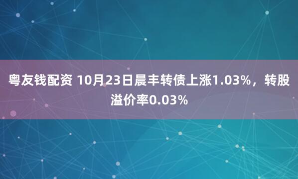 粤友钱配资 10月23日晨丰转债上涨1.03%，转股溢价率0.03%